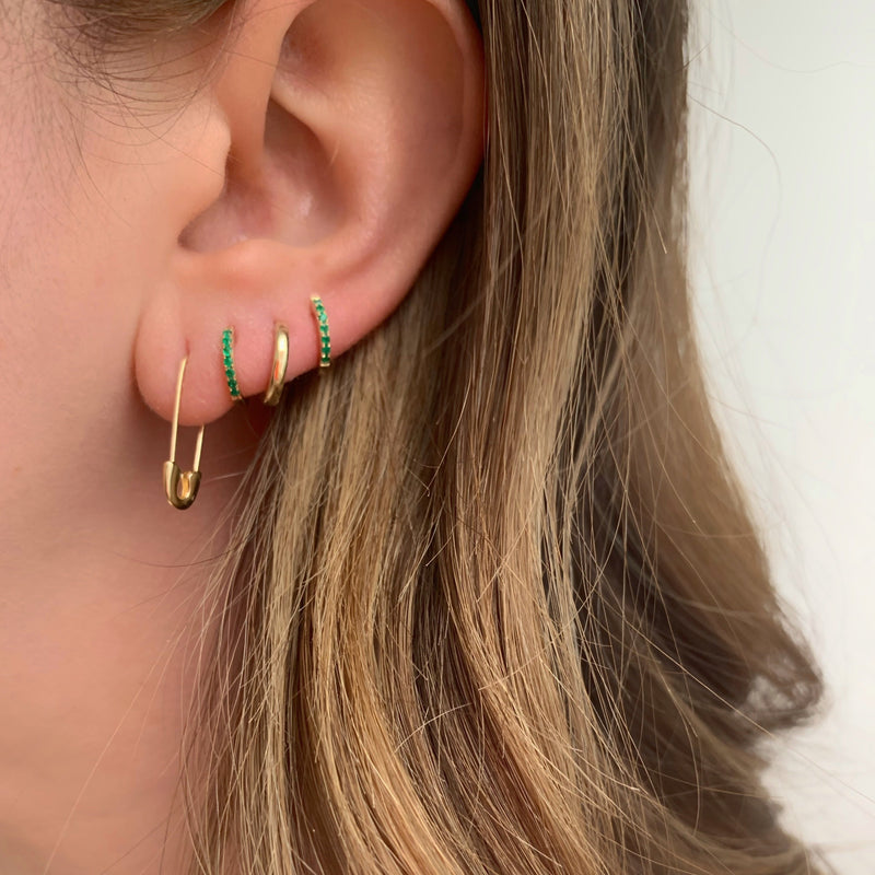 Single 14K Gold Emerald Huggie Earring