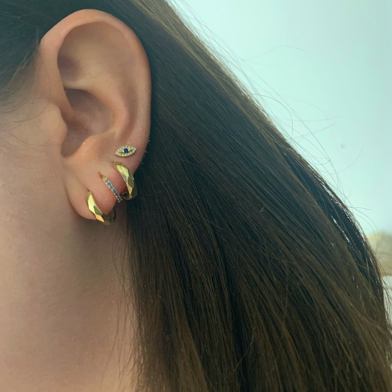 10K Gold Faceted Gold Huggie Earrings
