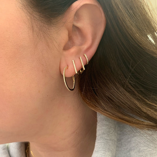 14K Gold Diamond Rectangle Huggie Earrings