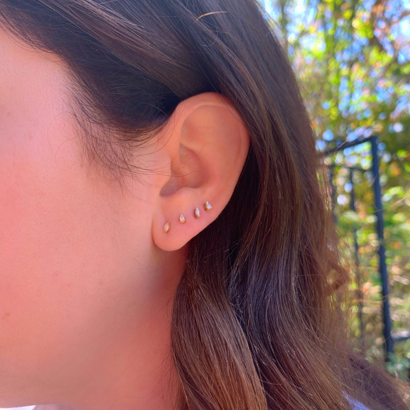 14K Gold Tiny Pear Shape Diamond Stud Earrings