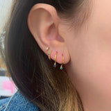 Single 14K Gold Rainbow Sapphire Huggie Earring