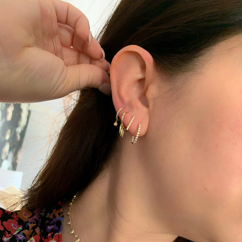 14K Gold Mini Diamond Drop Huggie Earrings