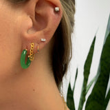 14K Gold Jade Hoop Earrings