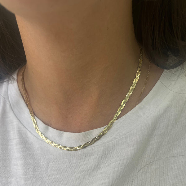 10K Gold Braided Herringbone Necklace