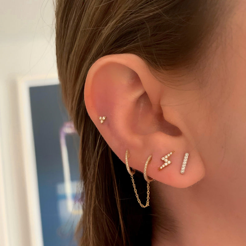 14K Gold Diamond Chain Huggie Earring