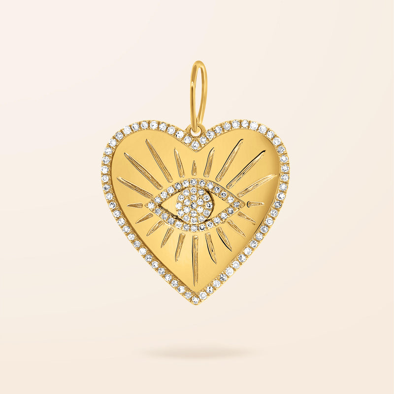 14K Gold Diamond Evil Eye Heart Charm