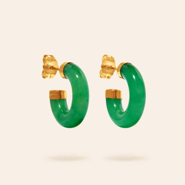 14K Gold Jade Hoop Earrings