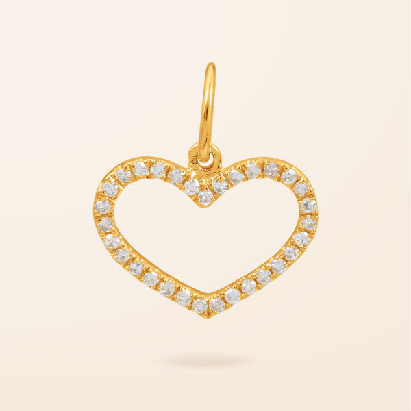 14K Gold Diamond Open Heart Charm