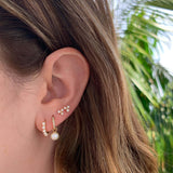 10K Gold Huggie Earrings with Pearl Charm Drop