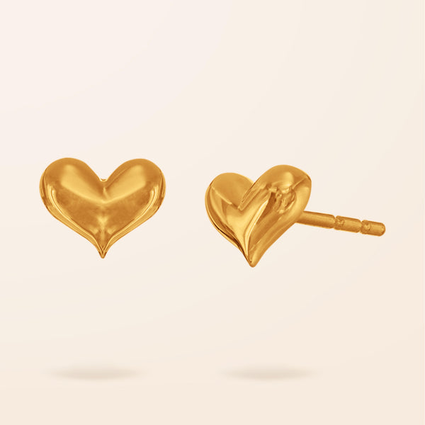 14K Gold Puffed Heart Studs