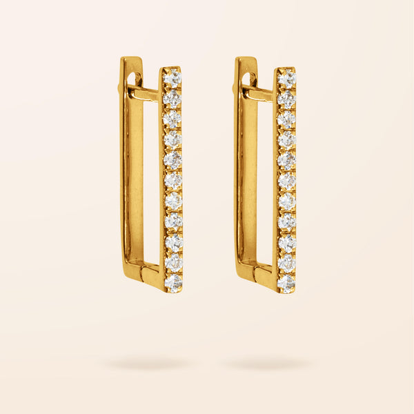 14K Gold Diamond Rectangle Huggie Earrings