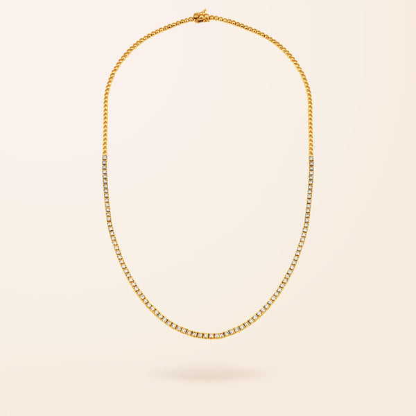 14K Gold Classic 4-prongs Diamond Tennis Necklace / Half Way