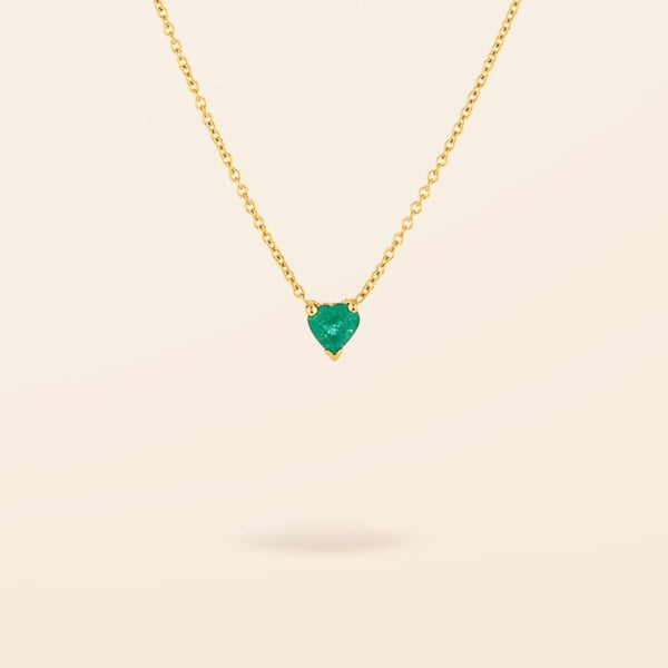 14K Gold Heart Shaped Emerald Necklace