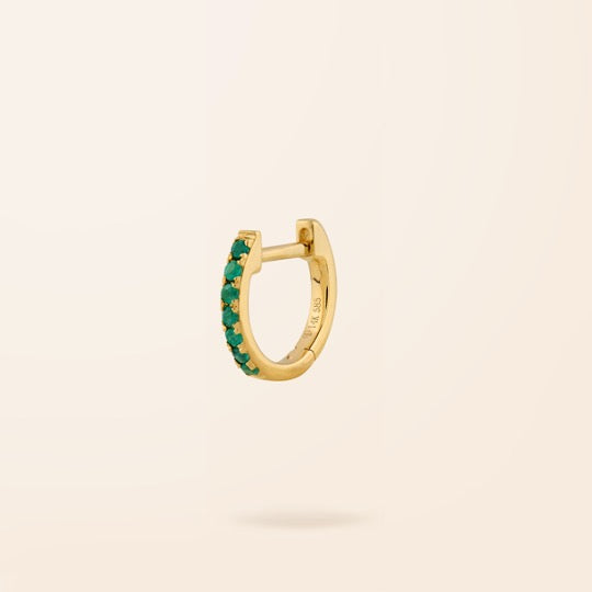 Single 14K Gold Emerald Huggie Earring