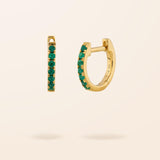 14K Gold Emerald Huggie Earrings