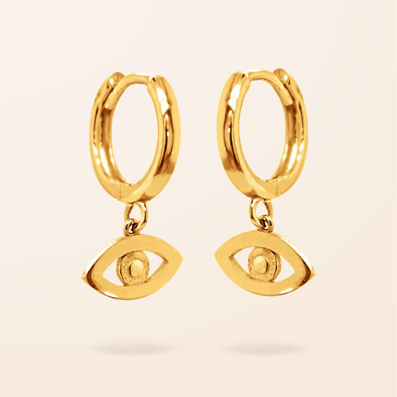 10K Gold Evil Eye Huggie Earrings