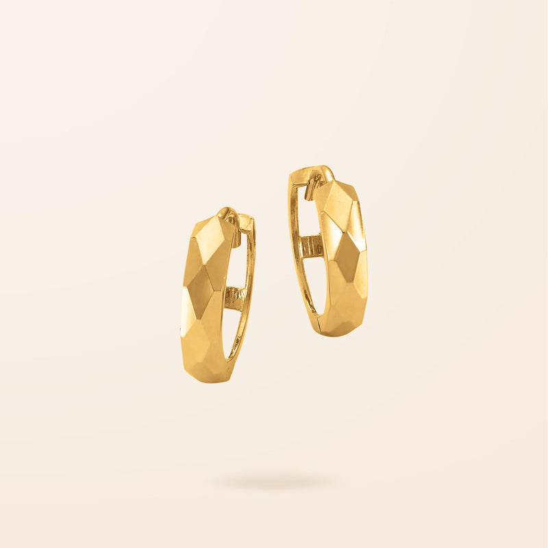 10K Gold Faceted Gold Huggie Earrings