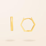 10K Gold Hexagon Huggie Earrings