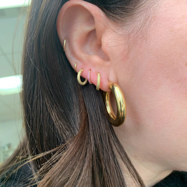 14K Gold Glitter Huggie Earrings