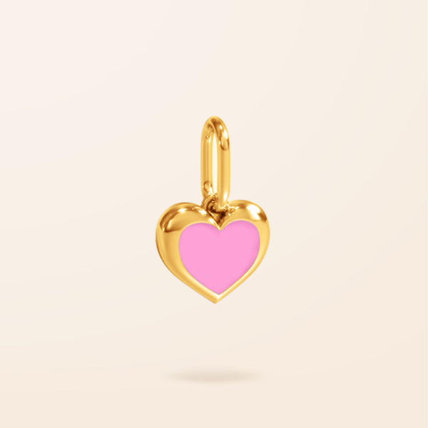 14K Gold Pink Enamel Puffed Heart Charm