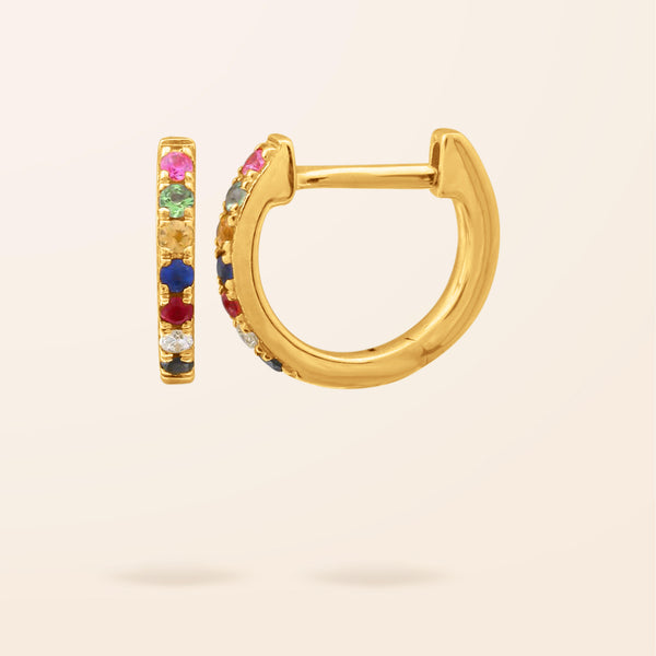 14K Gold Rainbow Gemstone Huggie Earrings